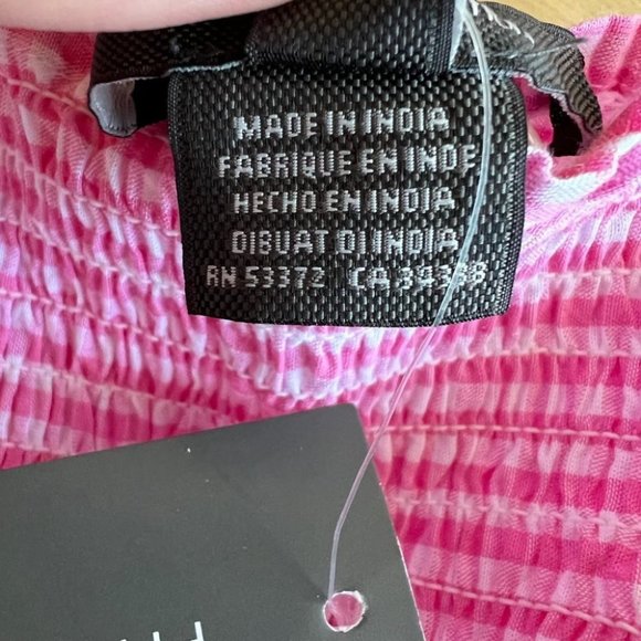 NWT French Connection gingham Artina SS Smocked Top - Picture 5 of 8